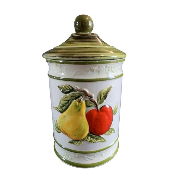 Retro Cookie Jar 1960’s 70's Apple Pear Design Art Deco Kitchen Decor Fruit MCM - Picture 1 of 16